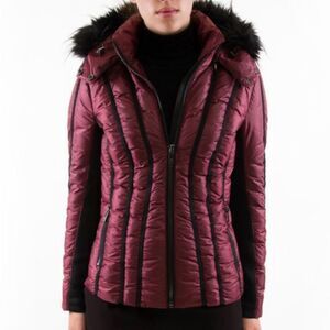 Zac Posen Down puffer jacket faux fur detachable hood